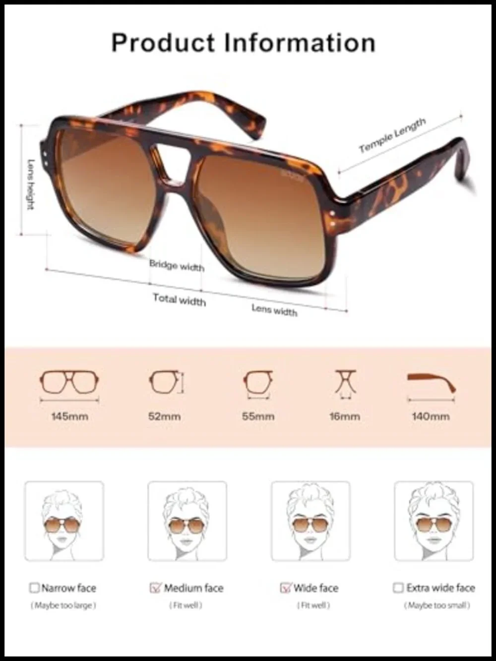 Retro Square Polarized Aviator Sunglasses UV400 Protection